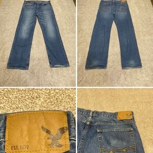 American Eagle mens baggy jeans loose fit jeans sz 36x33 medium wash distress